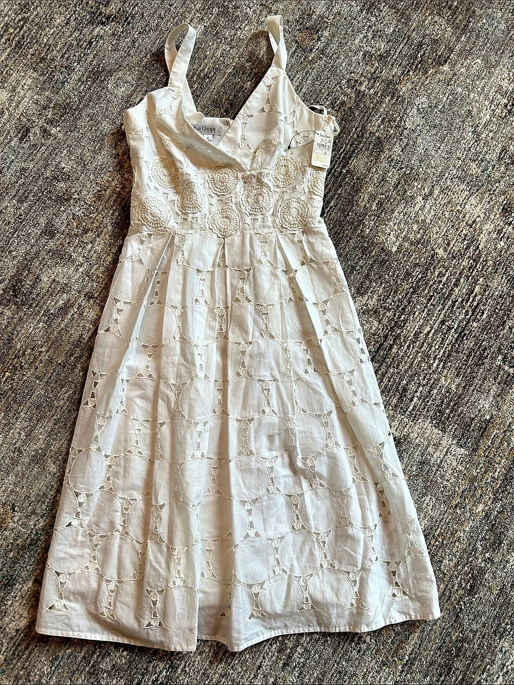 Kay Unger Embroidered Midi Dress in White Size 6 NWT